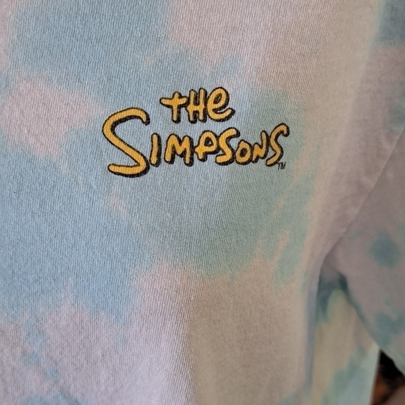 The Simpsons Women's Size Large Tie Dye Short Sleeve Graphic T-shirt Blue White - Picture 4 of 8